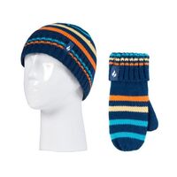 H.H. BOYS JACQUARD  HAT WITH POM-POM & MITTENS NAVY STRIPE 2780 3-6  80048