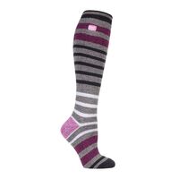 Κάλτσες Γυναικείες Ισοθερμικές Jacquard Long Lite Grey Black Stripe Heat Holders 80024