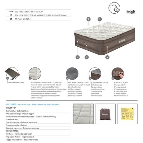 Στρώμα Ύπνου Φουσκωτό Υπέρδιπλο 152x203x51cm Fortech Tough Guard Duvet Top BESTWAY 15442