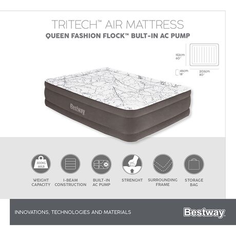 Στρώμα Ύπνου Φουσκωτό Υπέρδιπλο με Ενσωματωμένη Ηλεκτρική Αντλία 203x152x46cm Tritech Cushify Top BESTWAY 15438