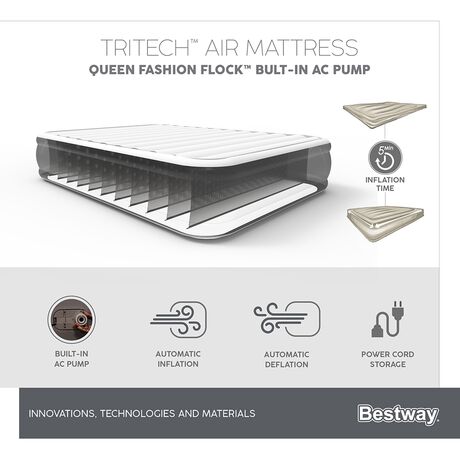 Στρώμα Ύπνου Φουσκωτό Υπέρδιπλο με Ενσωματωμένη Ηλεκτρική Αντλία 203x152x46cm Tritech Cushify Top BESTWAY 15438