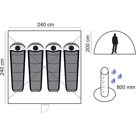 Σκηνή Camping Οpen Air Plus 4 Ατόμων 240x240x200cm Μπλέ PANDA 10336