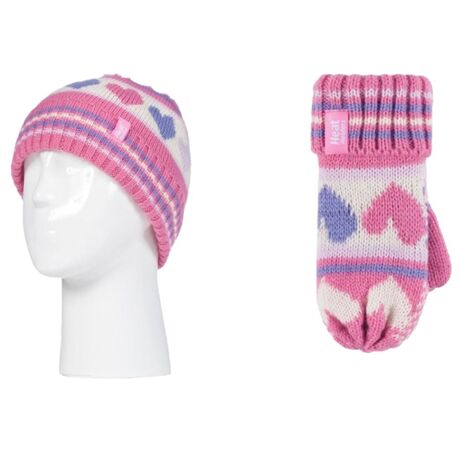 Παιδικό Σετ Σκούφος Και Γάντια Pixie Hat & Mittens Με Θερμική Επένδυση Για Παιδία 3-6 Ετών Pink Heart Heat Holders 80078